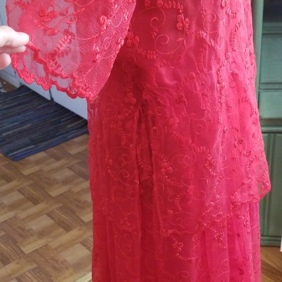 VTG Handmade 60s/70s Boho Red Chiffon Dress - Picture 4 of 8